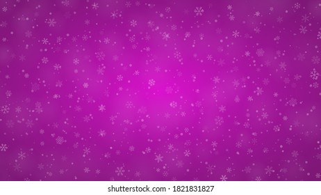 Christmas background of snowflakes of different shapes, sizes and transparency in purple colors