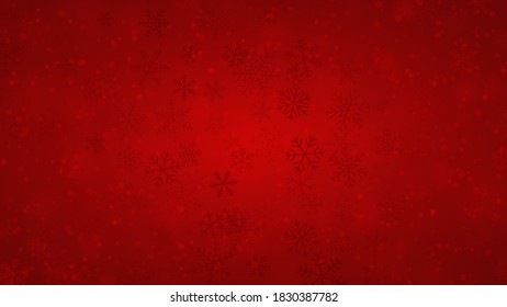 Fondo navideño de copos de nieve de diferentes formas, tamaños y transparencia en colores rojos