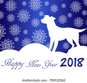 Christmas background with snowflakes and a dog