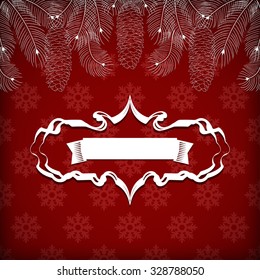 Christmas background with snowflakes, fir branches and cones and copy space