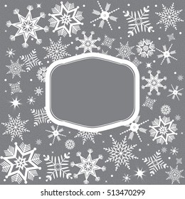Christmas background with snowflakes and frame