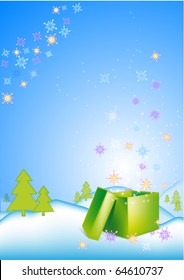 Christmas background with snowflakes and gift