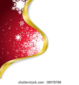 Christmas background with snowflakes and golden ribbon