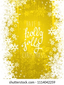 Christmas background with snowflakes and Have a Holly Jolly Christmas text - yellow version