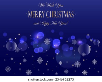 Christmas background with snowflakes, lights and Christmas ball.