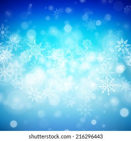 Christmas background with snowflakes and lights. Vector image
