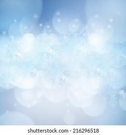Christmas background with snowflakes and lights. Vector image