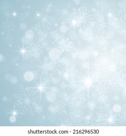 Christmas background with snowflakes and lights. Vector image