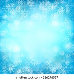 Christmas background with snowflakes and lights. Vector image