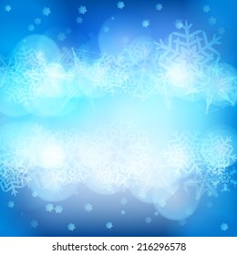 Christmas background with snowflakes and lights. Vector image