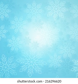 Christmas background with snowflakes and lights. Vector image