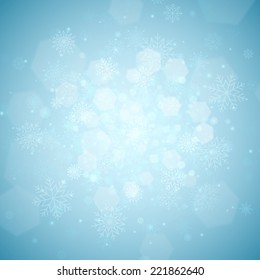 Christmas background with snowflakes and lights. Vector image