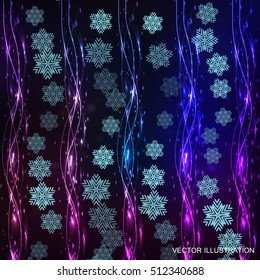 Christmas background with snowflakes and lights. Vector illustration.
