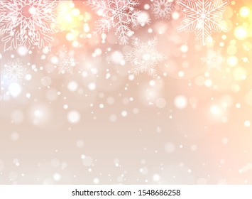 Christmas background with snowflakes and lights, winter vector illustration