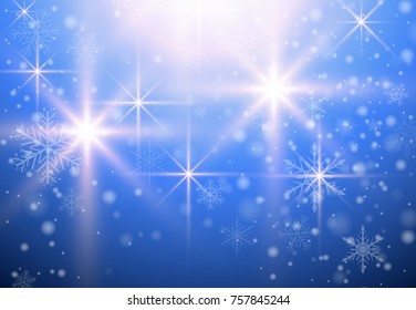 Christmas background with snowflakes and magical lights, vector  illustration