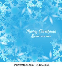 Christmas background with snowflakes on blue background. Greeting card template.Vector illustration.