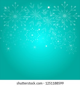 Christmas background.  Snowflakes on colorful background . Green texture. Winter icon.