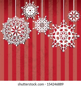 Christmas background. Snowflakes on red background