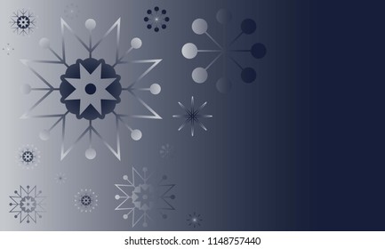 Christmas background with snowflakes on silver and blue gradient background with copy space