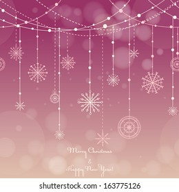 Christmas background with snowflakes on a string. Vector eps 10.
