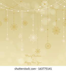 Christmas background with snowflakes on a string. Vector eps 10.