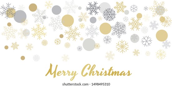 Christmas background with snowflakes and place for text. Winter gold and silver snow minimal decoration on white, greeting card. New Year Holidays backdrop. Vector illustration EPS 10 Christmas background with snowflakes and place for text. Winter gold and silver snow minimal decoration on white, greeting card. New Year Holidays backdrop. Vector illustration EPS 10