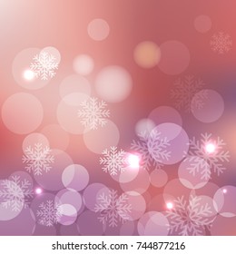 Christmas background with snowflakes and shiny bokeh lights. Vector design for Merry Christmas and Happy New Year party flyers, invitation cards, banner, brochure, poster, brochures etc.