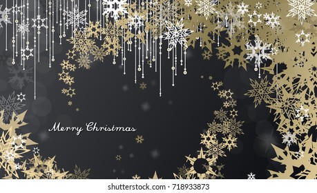 Christmas background with snowflakes and simple Merry Christmas text - golden version