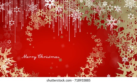 Christmas background with snowflakes and simple Merry Christmas text - golden version