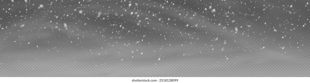 Christmas background with snowflakes. Snow flakes with wind, snow background.S now storm effect, blurred, cold wind with snow png. Heavy snowfall, snowflakes in different shapes and forms. Wind.