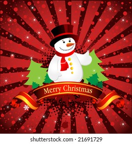 Christmas background with snowflakes and snowman, vector illustration 2