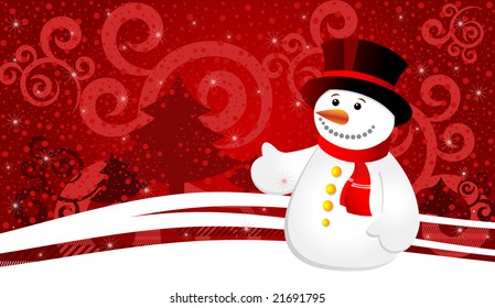 Christmas background with snowflakes and snowman, vector illustration 3