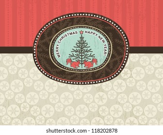 christmas background with snowflakes, squirrel and christmas tree, vector illustration