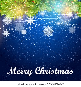 Christmas background with snowflakes and christmas tree