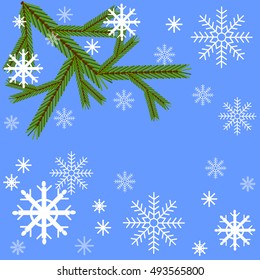 Christmas background of snowflakes and Christmas tree branches