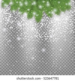 Christmas background with snowflakes and Christmas tree branches