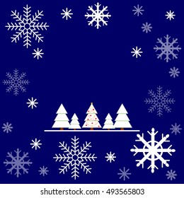 Christmas background of snowflakes and Christmas trees