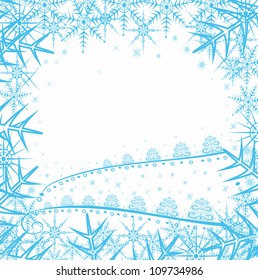 Christmas background with snowflakes and  trees.Editable and scalable vector