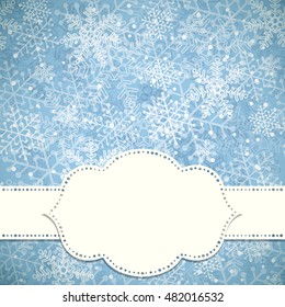 Christmas background with snowflakes and white frame. 

Vector illustration. Eps10.