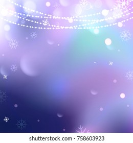 Christmas background with snowflakes, winter vector illustration. bokeh background, festive defocused lights and Garlands decoration