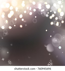 Christmas background with snowflakes, winter vector illustration.bokeh background, festive defocused lights.