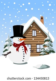Christmas background with snowman