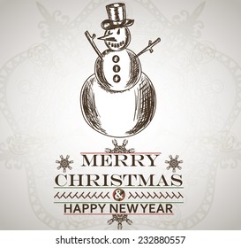 Christmas background with snowman