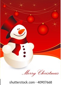 christmas background with snowman and christmas balls