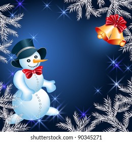 Christmas background with  snowman and bells