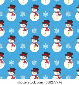 Christmas background. snowman and snowflakes