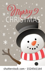 Christmas background with snowman and snowflakes. New year illustration.