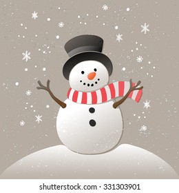 Christmas background with snowman and snowflakes. New year illustration.