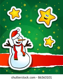 Christmas background with snowman and stars, vector