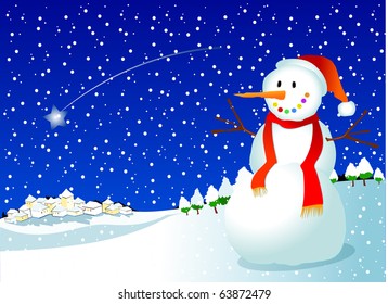 Christmas background with snowman, vector